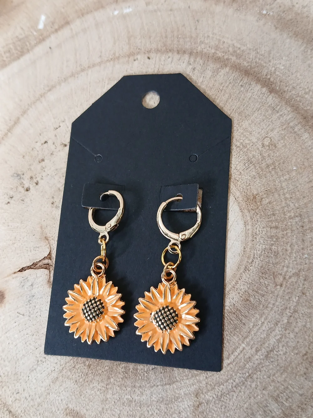 Sunflower Drop Earrings - Yellow Gold Tone